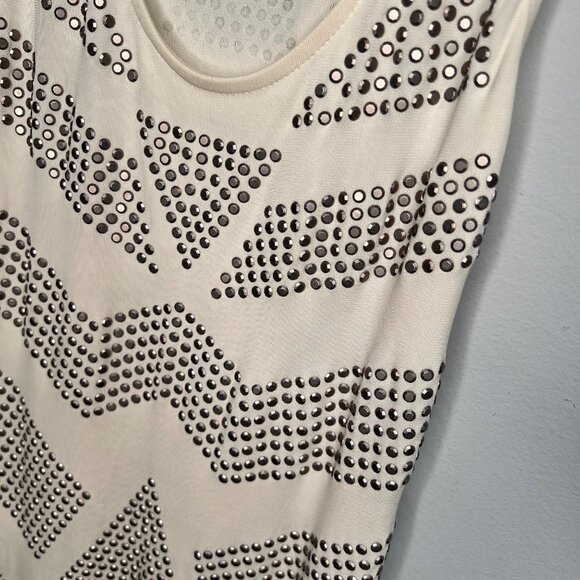 HAUTE HIPPIE Ivory Cream Metal Studded Sleeveless Midi Dress Bodycon Size Small - Picture 3 of 12